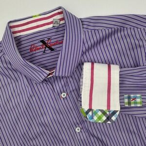 Robert Graham 3XL Purple Striped Long Sleeve Button Up Shirt Men's Flip Cuff